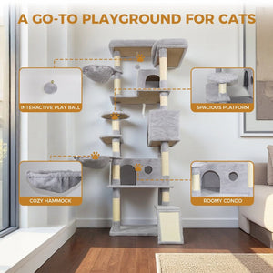 English Elm 71 Inch Floral Cat Tower with Condo Hammock Sisal Posts and Plush Perches for Large Breeds W243P326646