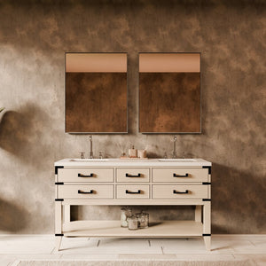 English Elm White Oak Double Bath Vanity 60" W X 22" D - Elegant Cultured Marble Top & Ample Storage Space B2731P260278-GIGA