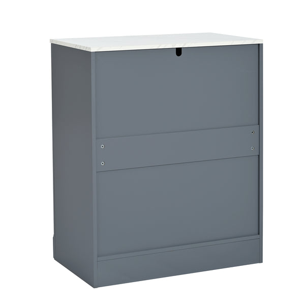 English Elm [Assembly Modern Freestanding Kitchen Pantry with Faux Marble Top, Set of 2 Cabinets with Drawer, Adjustable Shelves, Sleek Durable Design for Dining Room and Coffee Bar Gray SP000074AAE