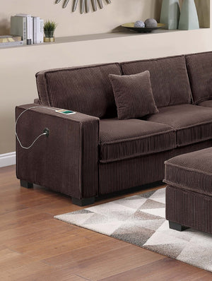 English Elm Modern Corduroy Sectional Set with Usb Charging Ottoman and Accent Pillows for Living Room B011S02198