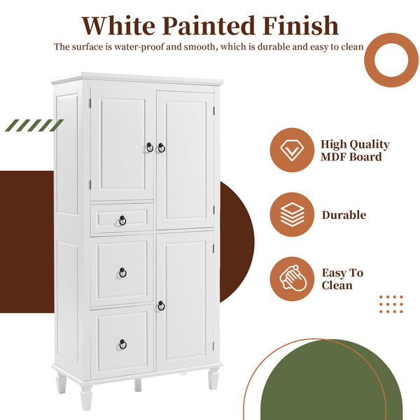 English Elm Retro Multi-Functional Storage Cabinet with Adjustable Shelves, 3 Drawers & Doors, Stylish White Organizer for Living Room Bathroom Kitchen Office - Elegant, Space-Saving Design N725P236498K