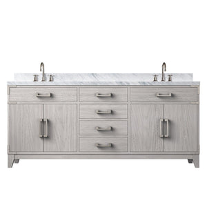 English Elm White Oak Double Bath Vanity 72” W With Carrara Marble Top & Faucet Set - Elegant Storage Solution B2731P259909-GIGA