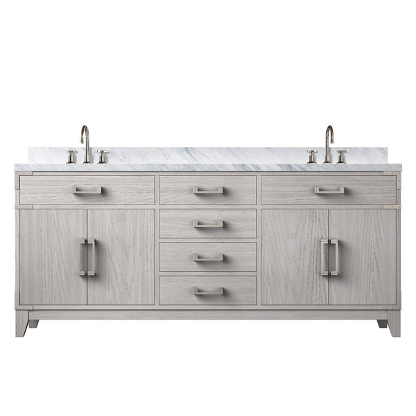 English Elm White Oak Double Bath Vanity 72” W With Carrara Marble Top & Faucet Set - Elegant Storage Solution B2731P259909-GIGA