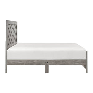 English Elm Contemporary Rustic V-pattern Queen Panel Bed Tall Headboard Engineered Wood Grain Gray B011P250482