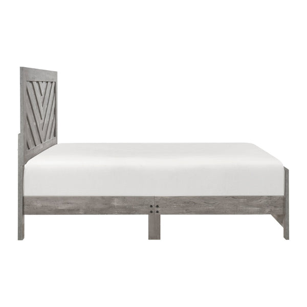 English Elm Contemporary Rustic V-pattern Queen Panel Bed Tall Headboard Engineered Wood Grain Gray B011P250482