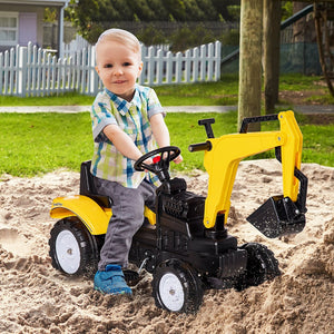 English Elm Aosom Kids Pedal Excavator Construction Digger Truck with Working Bucket and Horn W2225P217063