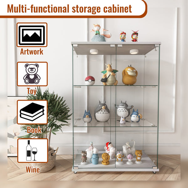 English Elm Modern Glass Display Cabinet With Led Lighting - Elegant 2-Door Showcase For Living Room & Bedroom W241P242928