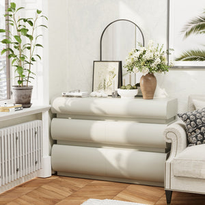 English Elm 6 Drawer Dresser White Modern No-Handle Chest with Wide Storage, Smooth Finish, Scratch-Resistant Design W757P318426