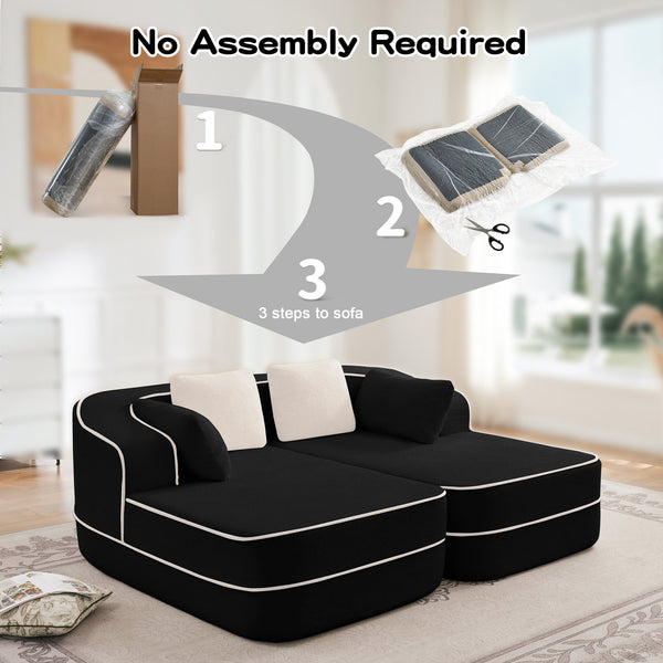 English Elm 77.2" Teddy Fabric Modular Sectional Sofa with Plush 32D Sponge, No Assembly, Cloud Comfort Black W714S01428