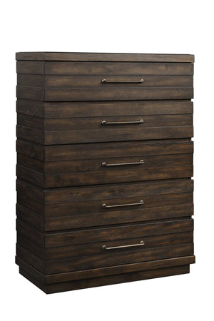 English Elm Indutrial Farmhouse 5 Drawer Chest Brown Solid Wood+MDF, Cedar-Lined Bottom Drawer, Smooth Slides B2699P237056