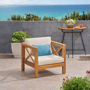 English Elm Christopher Knight Home® - Brava Club Chair - Mid-Century Modern Outdoor Seating With Water-Resistant Cushions & Acacia Frame 65545.00BGE