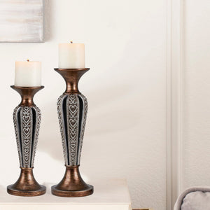 English Elm 12" And 14" Everly Candleholder Set - Elegant Bronze & Chrome Accent Candle Holders With Votives B072116559