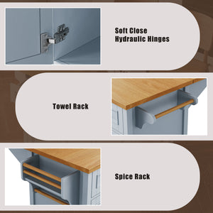 English Elm K&K 52" Kitchen Island with Embossed Farmhouse Texture, Drop Leaf, Spice & Towel Racks, Wheels Blue+Grey N707P195393G