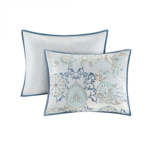 English Elm 8 Madison Park Isla Cotton Reversible Floral Comforter Set Queen OEKO-TEX Botanical Watercolor Medallion Blue 23.62 L x 18.9 W x 13.39 H B03597065