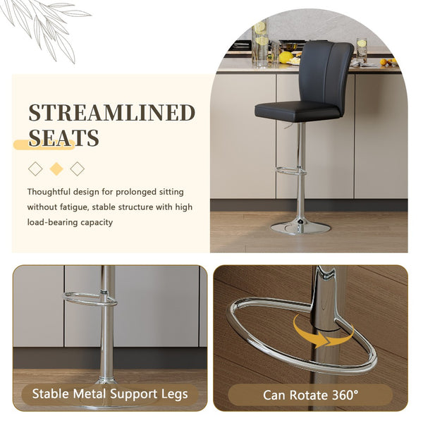 English Elm Modern Pu Leather Dining Chair Set of Six with Curved Back and Polished Metal Legs Black+Silver W1151P370791