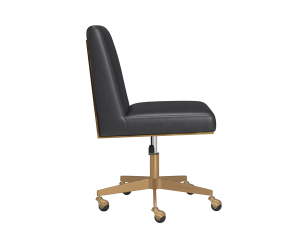 Sunpan Dean Office Chair - Modern Faux Leather Design with Stylish Stainless Steel Base for Effortless Elegance Brushed Brass / Bravo Portabella