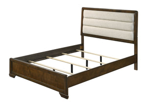 English Elm Beautiful Contemporary Queen Size Panel Bed with Beige Upholstered Headboard, Solid Wood Finish, Elegant Design and Easy Assembly Brown 82.5 L x 41.5 W x 7 H B011S01227