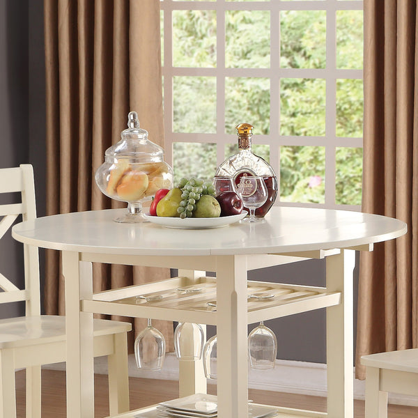 English Elm Cream 2-Shelf Counter Height Table with Drop Leaves & Stemware Storage, Space-Saving Round Design, Sturdy Wooden Legs B062P209317