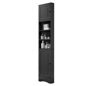 English Elm Multi-Functional Corner Cabinet Tall Trapezoid Bathroom Storage with Adjustable Shelves, Doors, Anti-Dump Device Black WF530911AAB