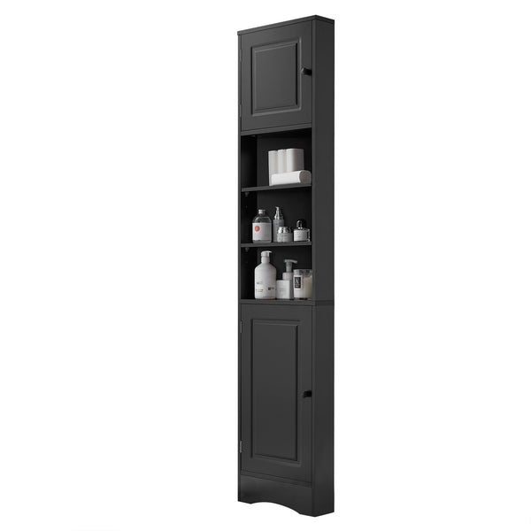 English Elm Multi-Functional Corner Cabinet Tall Trapezoid Bathroom Storage with Adjustable Shelves, Doors, Anti-Dump Device Black WF530911AAB