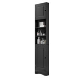 English Elm Multi-Functional Corner Cabinet Tall Bathroom Storage Cabinet With Two Doors and Adjustable Shelves, Open Shelf, Black