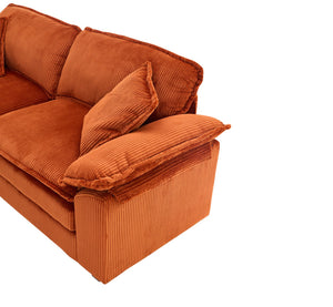 English Elm Corduroy Plush 2-Seat Sofa with 2 Back Cushions, Toss Pillows & Ottomans — Deep Seat Comfort Orange W2363S00066
