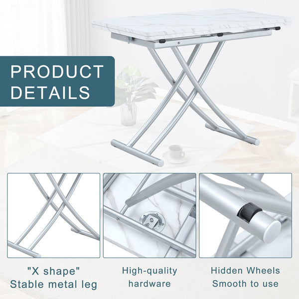 English Elm Modern multifunctional lift table with 0.8" MDF top, adjustable 18.3–29" silver legs, versatile coffee/dining/study use W1151P271527