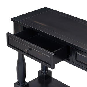 English Elm Trexm Distressed Entryway Console Table Three Drawers Open Shelf Mediterranean Wood Espresso N715P372052B