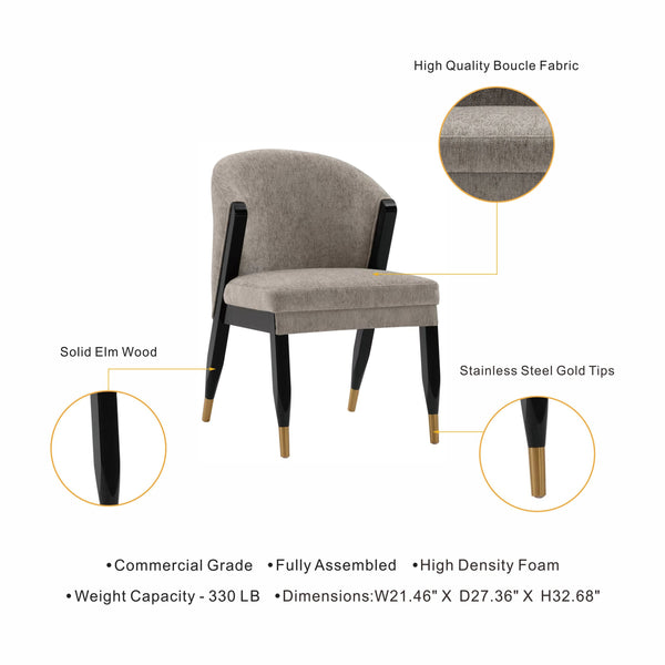 English Elm Ola Wood Chenille Dining Chair Stone Gray — Solid Elm Frame, Gold-Tip Legs, Luxurious Foam Padding, 330lb Capacidad B365P397691