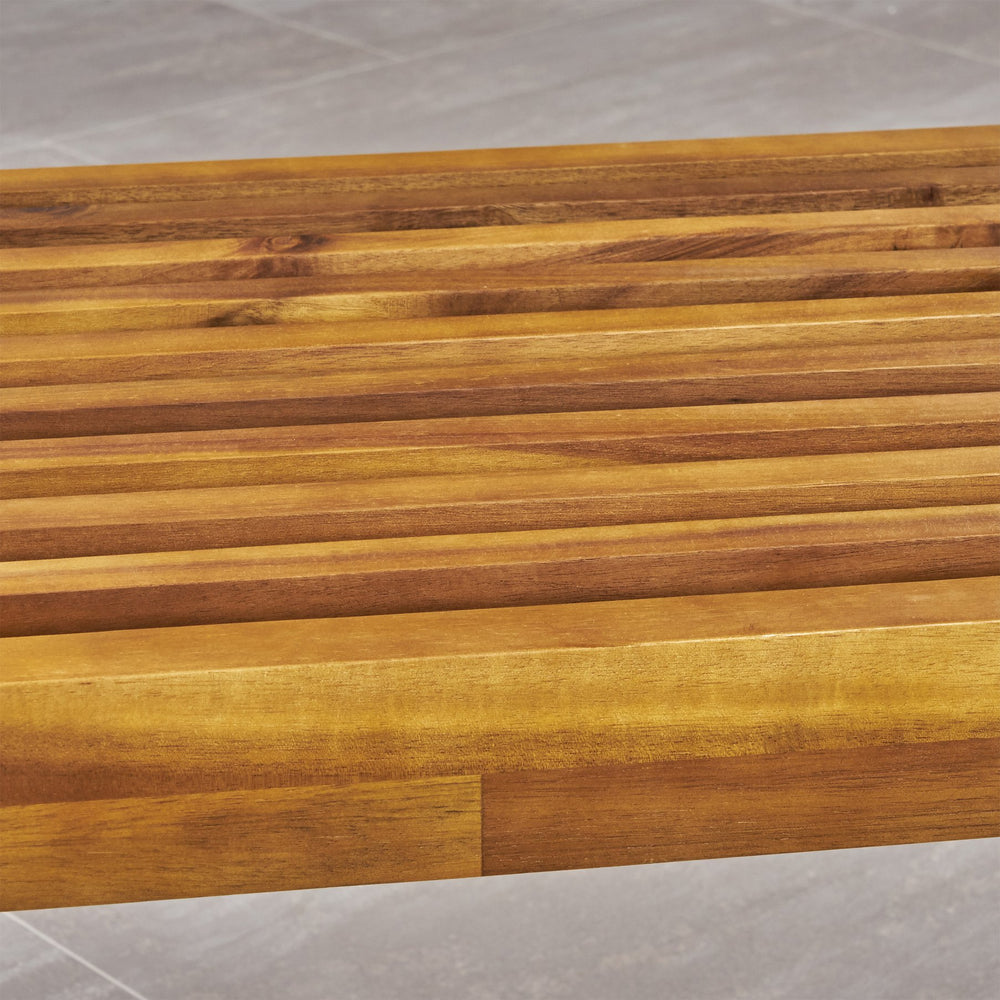English Elm Christopher Knight Home® - Metal/Solid Outdoor Bench with Slatted Acacia Seat and Sturdy Iron Legs — Rustic Modern Patio Charm Black 63351.00MP1