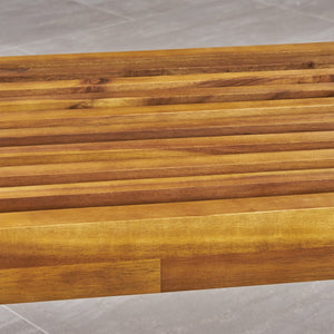 English Elm Christopher Knight Home® - Metal/Solid Outdoor Bench with Slatted Acacia Seat and Sturdy Iron Legs — Rustic Modern Patio Charm Black 63351.00MP1