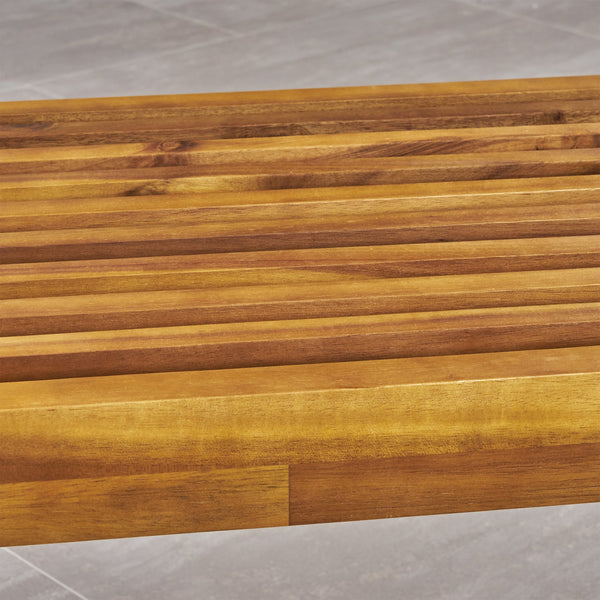 English Elm Christopher Knight Home® - Metal/Solid Outdoor Bench with Slatted Acacia Seat and Sturdy Iron Legs — Rustic Modern Patio Charm Black 63351.00MP1