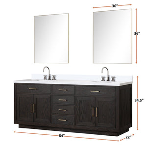English Elm Black Oak Double Bath Vanity Set With White Quartz Top, 36" Mirrors, Chrome Faucets & Ample Storage B2731S02182