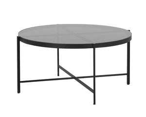 Sunpan WILLEM Coffee Table - Round Smoked Glass Top on Matte Black Frame for Stylish Modern Living Spaces 104131