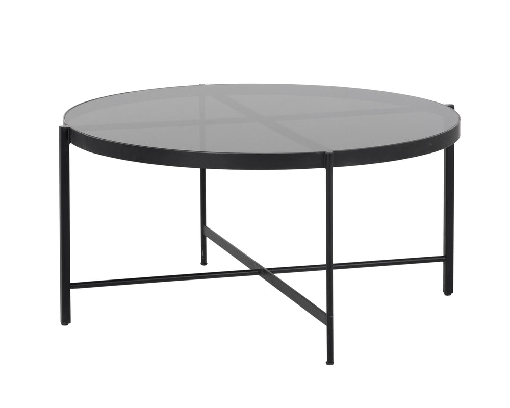 Sunpan Willem Coffee Table - Stylish Round Design with Matte Black Frame and Alluring Tempered Glass Top Large - 36.5W x 36.5D x 17.75H