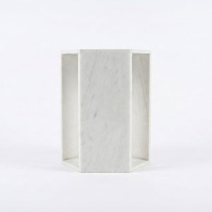 English Elm Genuine Solid Marble Hexagonal Pedestal End Table Polished Stone for Modern Living White W1696P407996