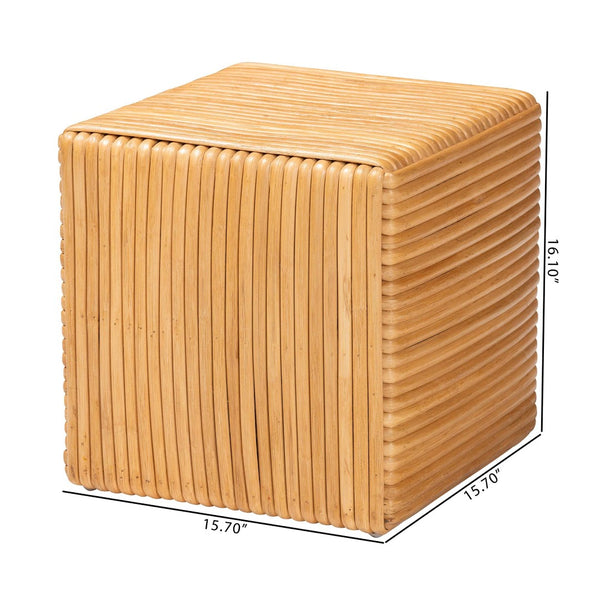 English Elm Bohemian Woven Rattan Round Footstool with Cushion for Living Room Boho Decor B2750P467632