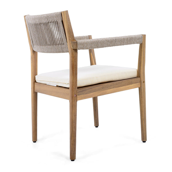 English Elm Christopher Knight Home® - Braided Acacia Wood Outdoor Dining Chairs Set Of 4 – Stylish Teak Finish, Cream Cushions & Armrests N770P286668C004