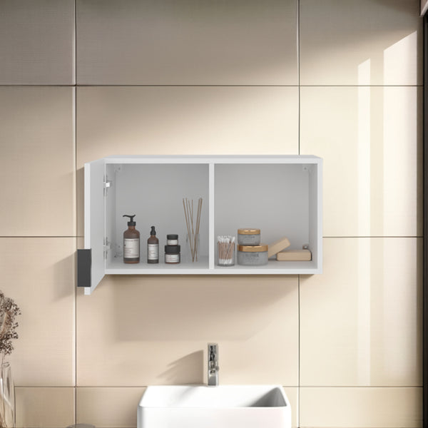 English Elm FM FURNITURE Floating Bathroom Cabinet with Soft-Close Door, Hidden Storage and Open Shelf White 31.1 L x 18.5 W x 4.3 H B128P387078