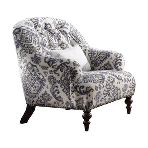 English Elm Saira Pattern Fabric Accent Chair with Pillow, Button Tufted Back, Nailhead Trim, Chocolate Legs B2726P402005