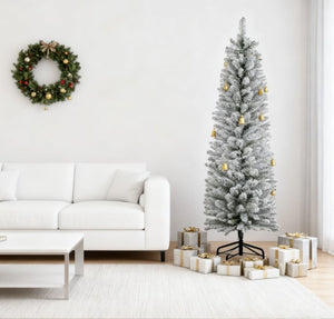 English Elm Pencil Slim Flocked Christmas Tree with Snow Dusted Branches for Entryways T3971P419924