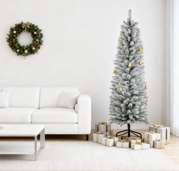 English Elm Pencil Slim Flocked Christmas Tree with Snow Dusted Branches for Entryways T3971P419924