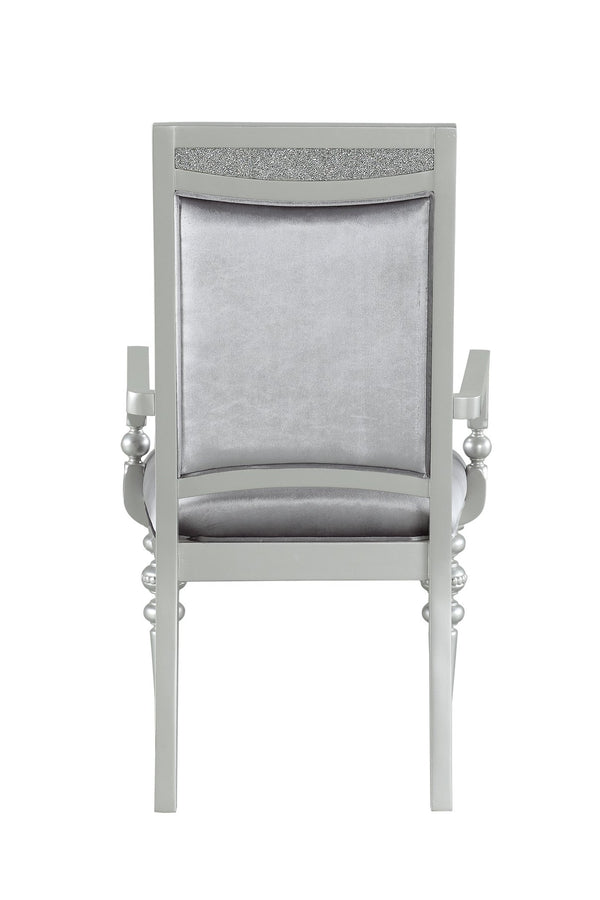 English Elm Maverick Elegant Fabric Side Chair with Rhinestone Inlays, Turned Legs & Padded Seat for Dining Silver 43 L x 23 W x 18 H B2726P269247