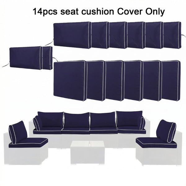 English Elm Cushion Covers 14 Piece Set for Outdoor Wicker Rattan Sectional Patio Sofa Uv Navy Blue W419P460546
