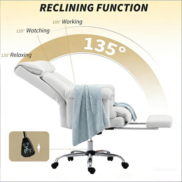 English Elm Reclining High Back Desk Chair with Flannel Cushioning and Extendable Footrest T3971P440170
