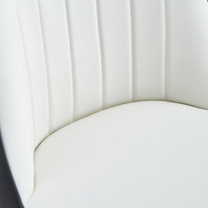 English Elm A modern dining chair set of 4 with white‑gray PU dual-tone upholstery, padded seat and black metal legs. W1512P372782