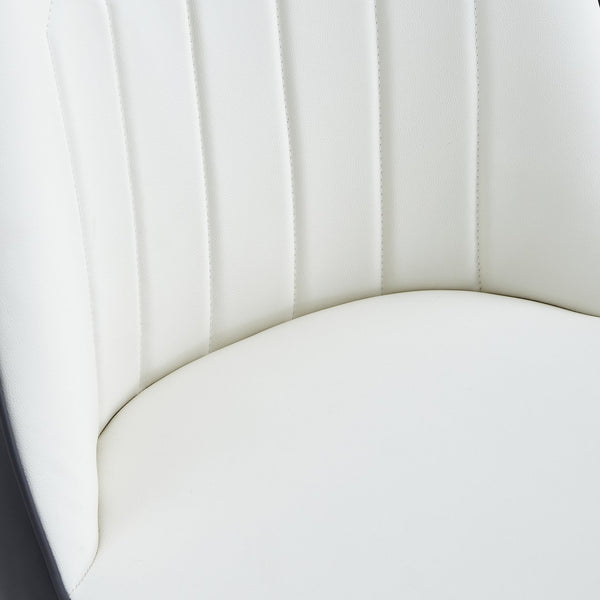 English Elm A modern dining chair set of 4 with white‑gray PU dual-tone upholstery, padded seat and black metal legs. W1512P372782