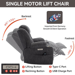 English Elm Up to 350 Lb Chenille Power Lift Recliner with Massage Heat and Charging Ports W1803S00046