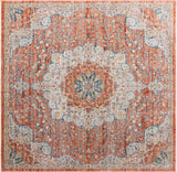 Unique Loom Newport Elms Machine Made Medallion Rug Red, Ivory/Light Blue/Terracotta/Rust Red 8' 0" x 8' 0"