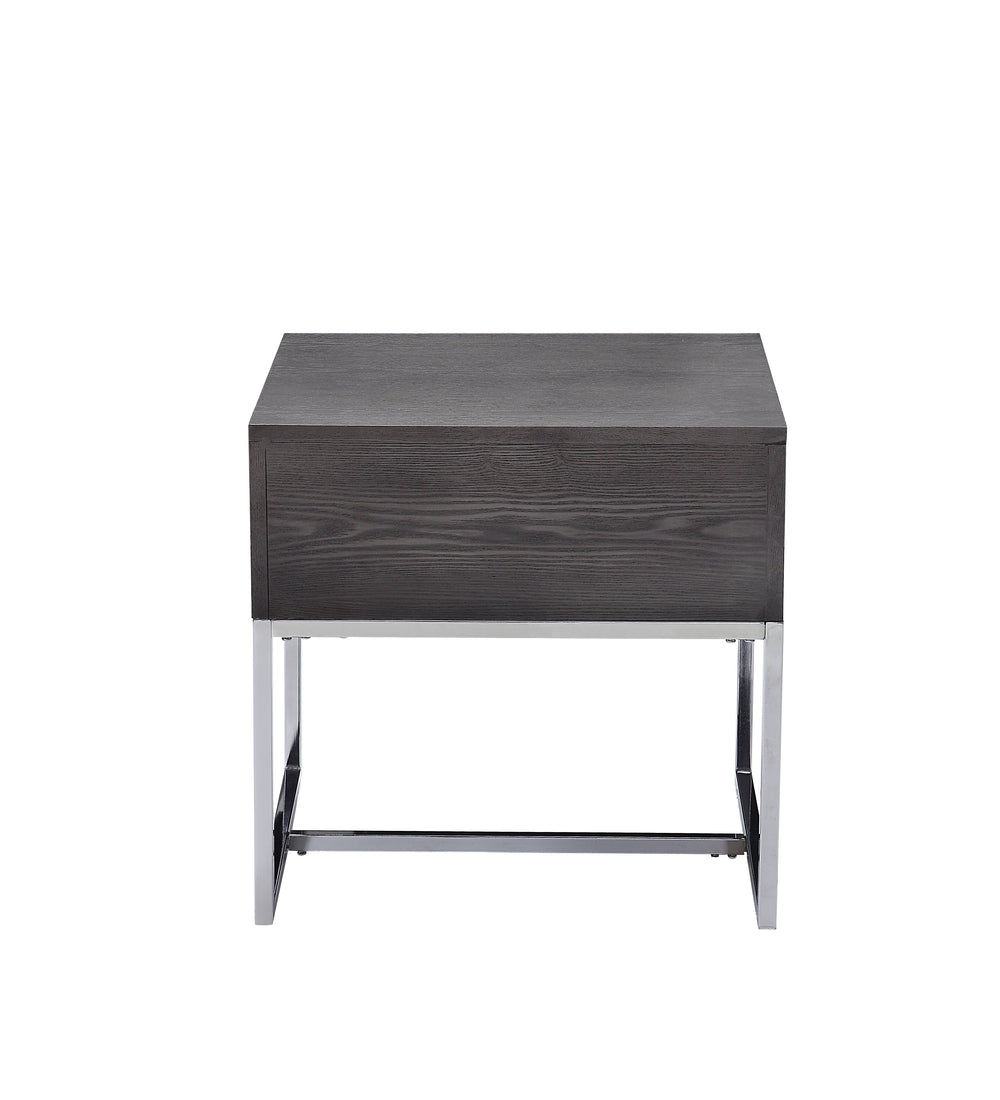 English Elm Iban Gray Oak End Table with Felt-Lined Drawer & Chrome Metal Sled Base, Compact 22"x20" B2726P269989